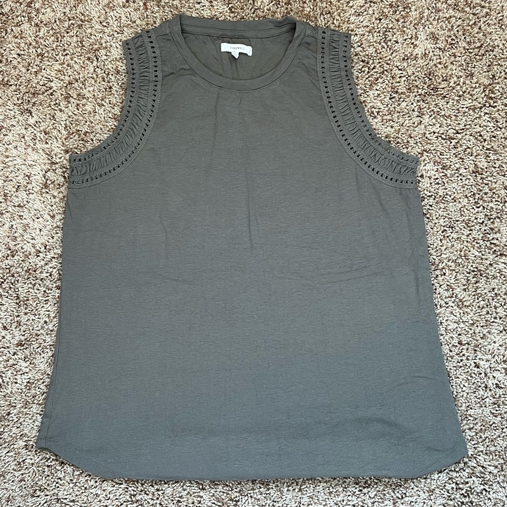 Army Green Tank Top Crochet Detail Sleeves